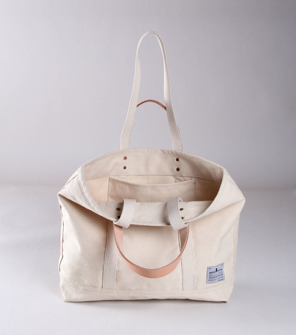 Canvas Tote Bag with Genuine Leather Top Handle and Contrast (782658)